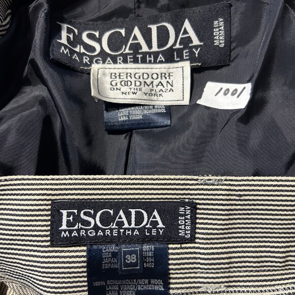 Escada Margaretha Ley Bergdorf Goodman Black White Pinstriped Pantsuit 38 US/M - Picture 9 of 16